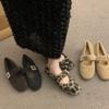 One-word Leopard Print Velvet Thermal Cotton Shoes Women's Winter Mary Jane Fluffy Shoes Retro Flat Birkenstocks