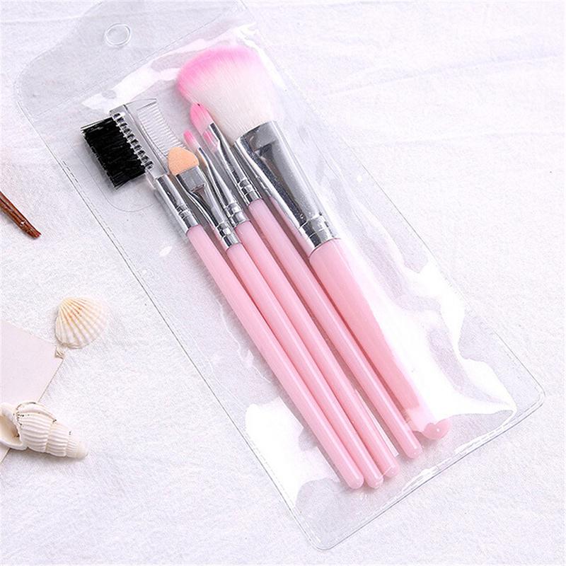 5Pcs Pink Makeup Brush Set Foundation Brush Eye Shadow Brush Eyebrow Comb Blush
