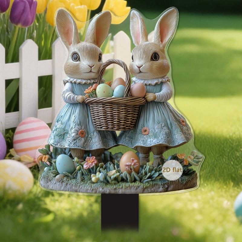 Weather Proof Acrylic Rabbit Lawn Sign Animal Stake Perfect For Easter Party Decorations And Garden Display