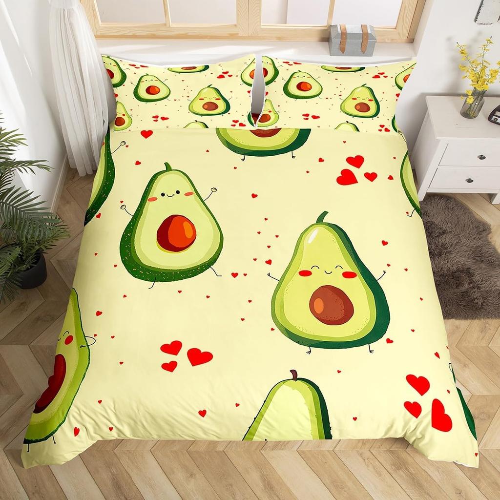 Avocado Duvet Cover Twin Queen Kawaii Green Tropical Fruit Bedding Set for Kids Girl Botanical Comforter Cover with 2 Pillowcase