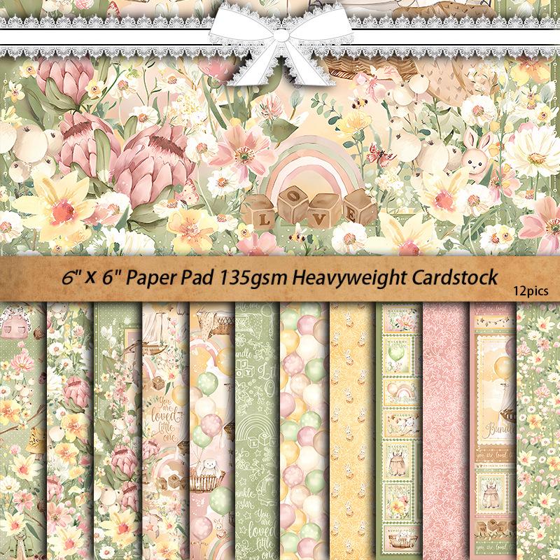Retro Warm Color Floral Journal Decor Paper - 12 Sheets Collection