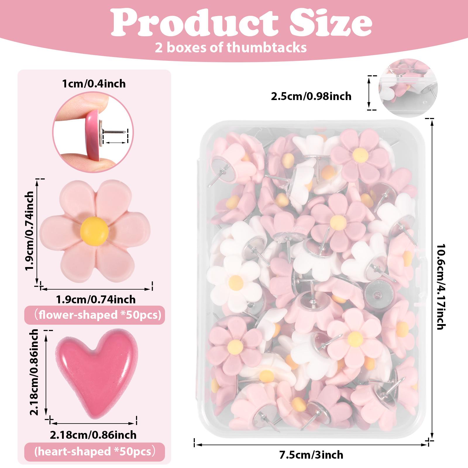 

100Pcs Flower Push Pins Cork and Heart Shape Cork Board Pin Notice Board Thumb Tacks Drawing Pins Map Pins for Office Photo Maps