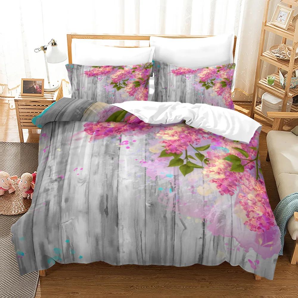 Rose Duvet Cover Set Full/Queen/King/Twin Size Soft Luxury 3D Rose Flower Microfiber Bedding Set Romantic Love Pink Quilt Cover