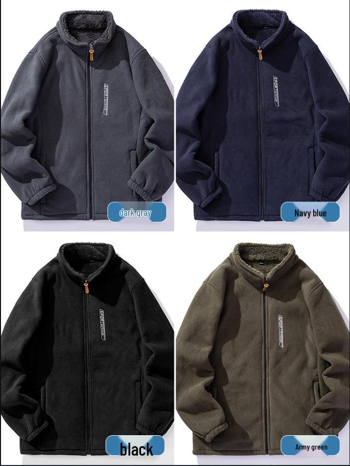 Men's Autumn Winter Stand Collar Thick Fleece-Lined Lambswool Jacket