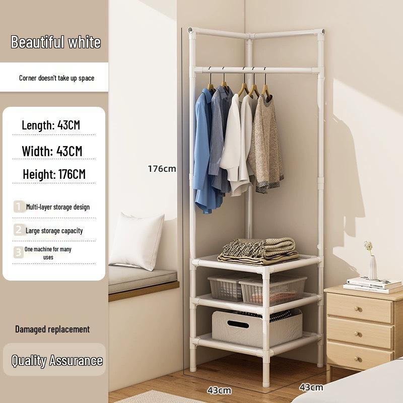 Cabide de Roupas e Chapéus de Canto Multifuncional - Prateleira de Secagem e Armazenamento Interna de Chão