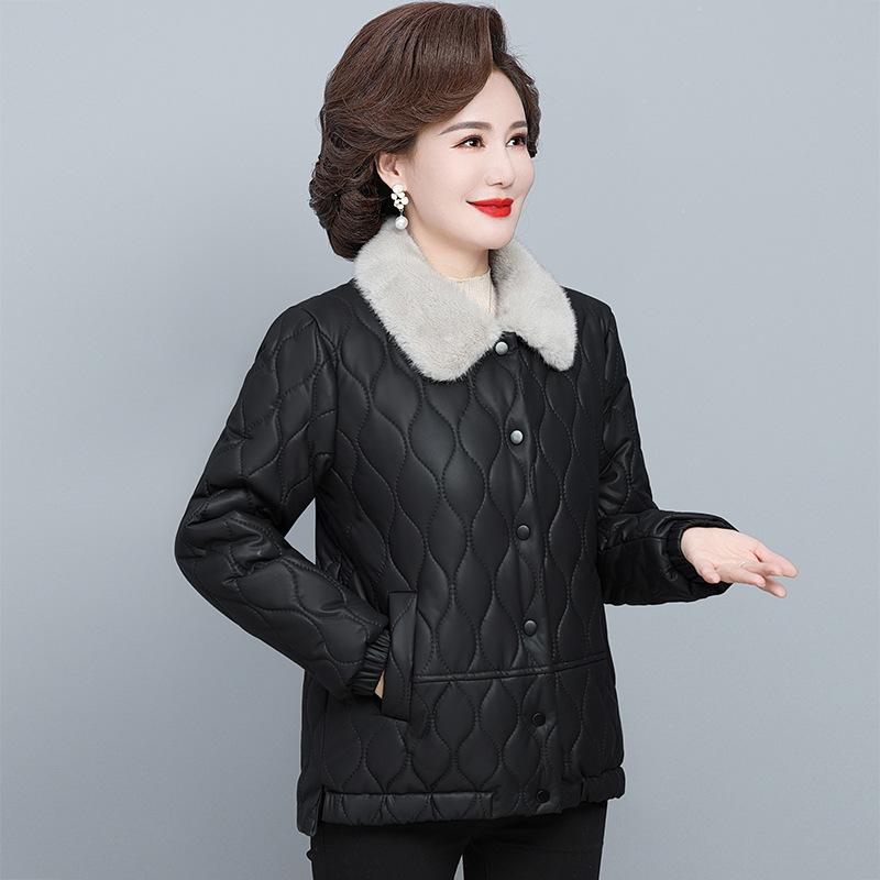 Imitation Leather Padded Jacket, Western Style Plus Velvet Thickened Cold-proof Padded Jacket