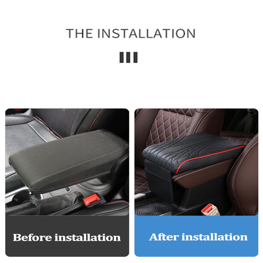 Universal Car Armrest Pad Stripe Center Console Cover Memory Foam + PU Leather