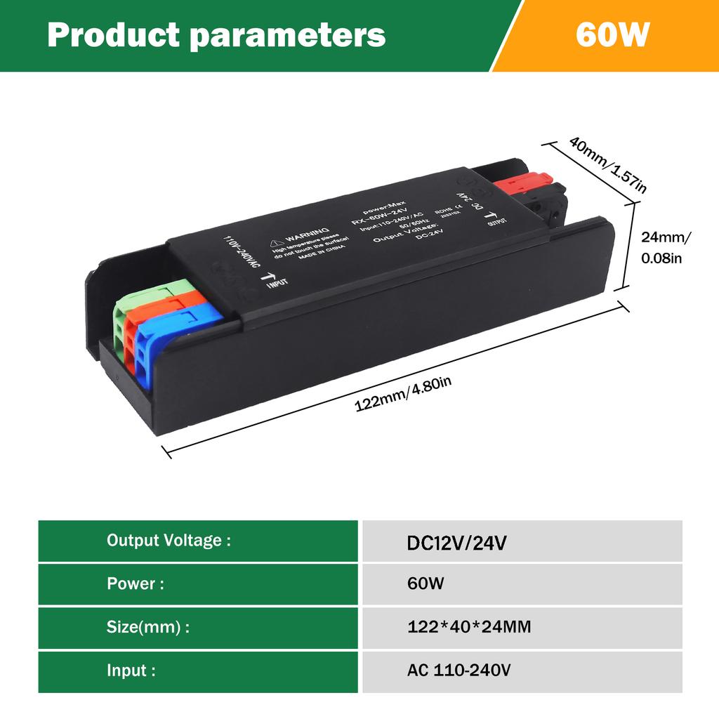 LED Power Supply Lighting Transformers 60W 100W 200W 300W 400W AC110-240V Mute LED Light Driver For Led Strip Lights DC12V/24V