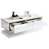 Set Moderno Bianco Lucido per Supporto TV e Tavolino, Console TV con 3 Cassetti, Tavolino con 2 Cassetti, Bordi Dorati, per il Salotto