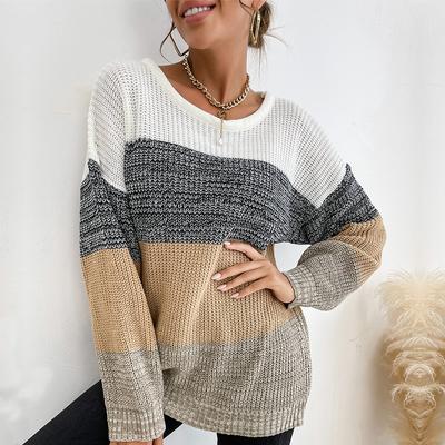 Lässige Oberteile Hemden Kleidung Vintage Mode Elegant Lässig Herbst und Winter Damen Locker Farbblockierung Langärmliger Pullover Unterteil Weiblich