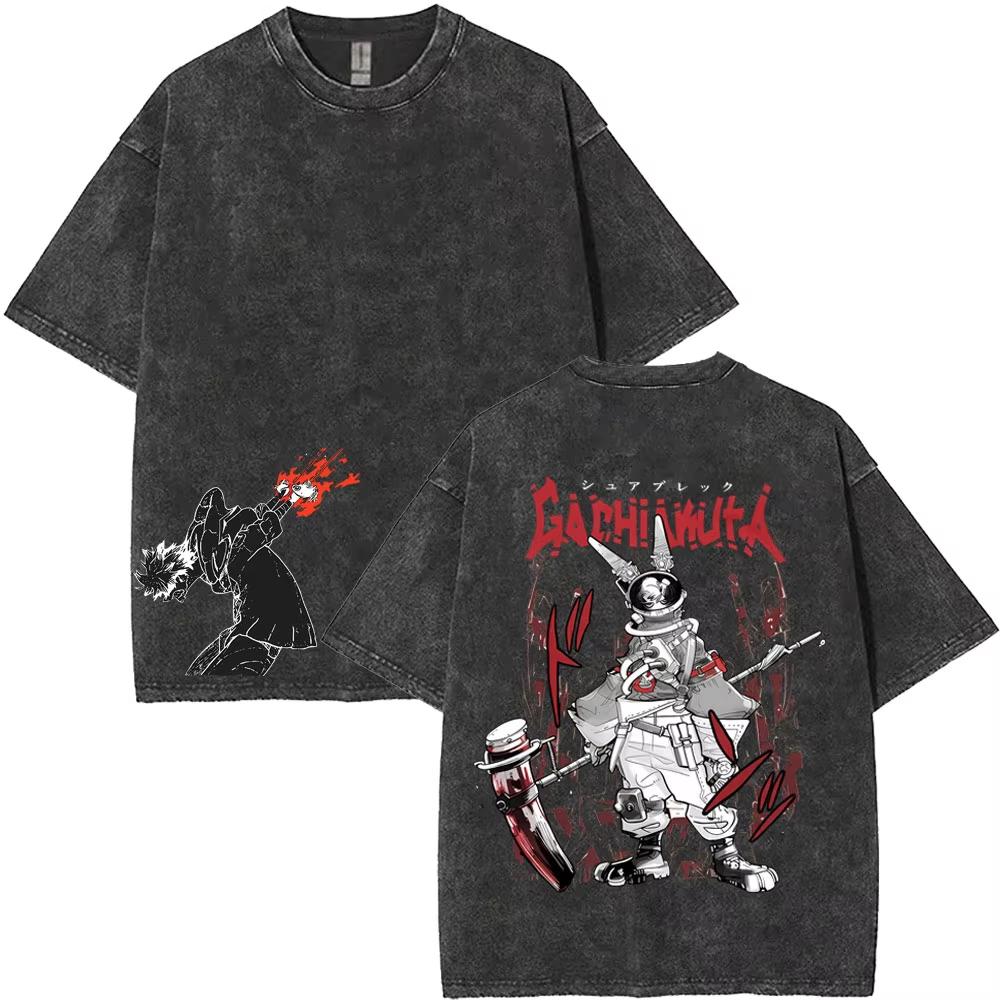 2026 Summer Hot Sale Washed Vintage Anime Gachiakuta Enjin Double Sided Print T Shirts Y2k Men Women Manga Oversized Tshirt