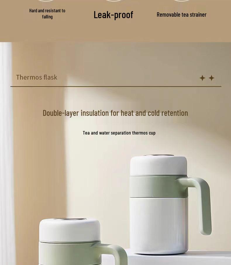 316 Stainless Steel Office Thermos Mug with Handle for Tea Separation, Suitable for Men and Women