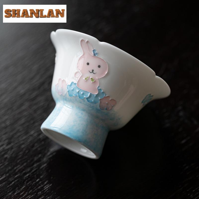 45ml Hand-painted Rabbit High Foot Teacup Traditional Tea Bowl Jug Tea-tasting Personal Cup Chazhan Master Cups Household Cha