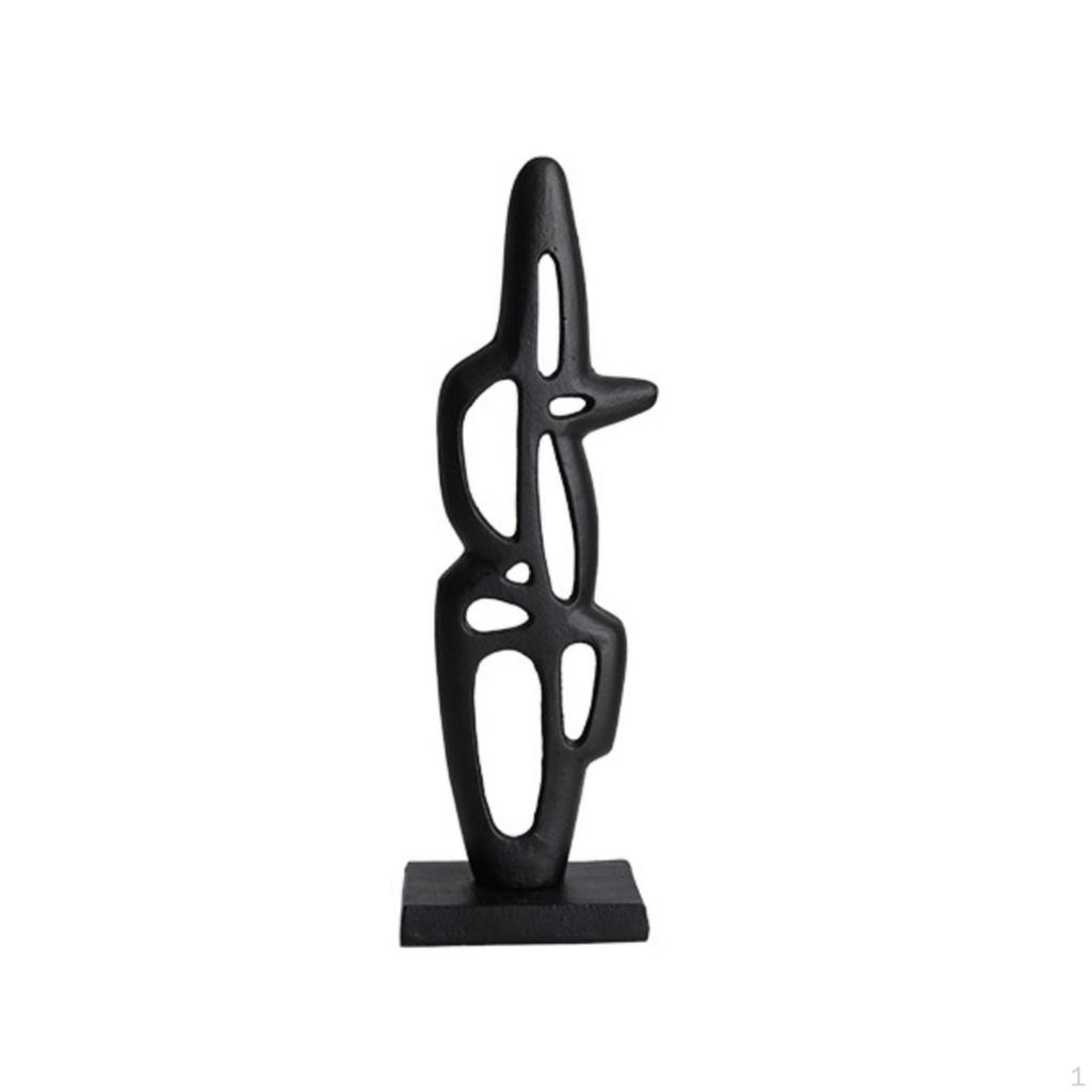 Abstract Sculpture with Base Modern Geometric Matte Black Tabletop Ornament for Art