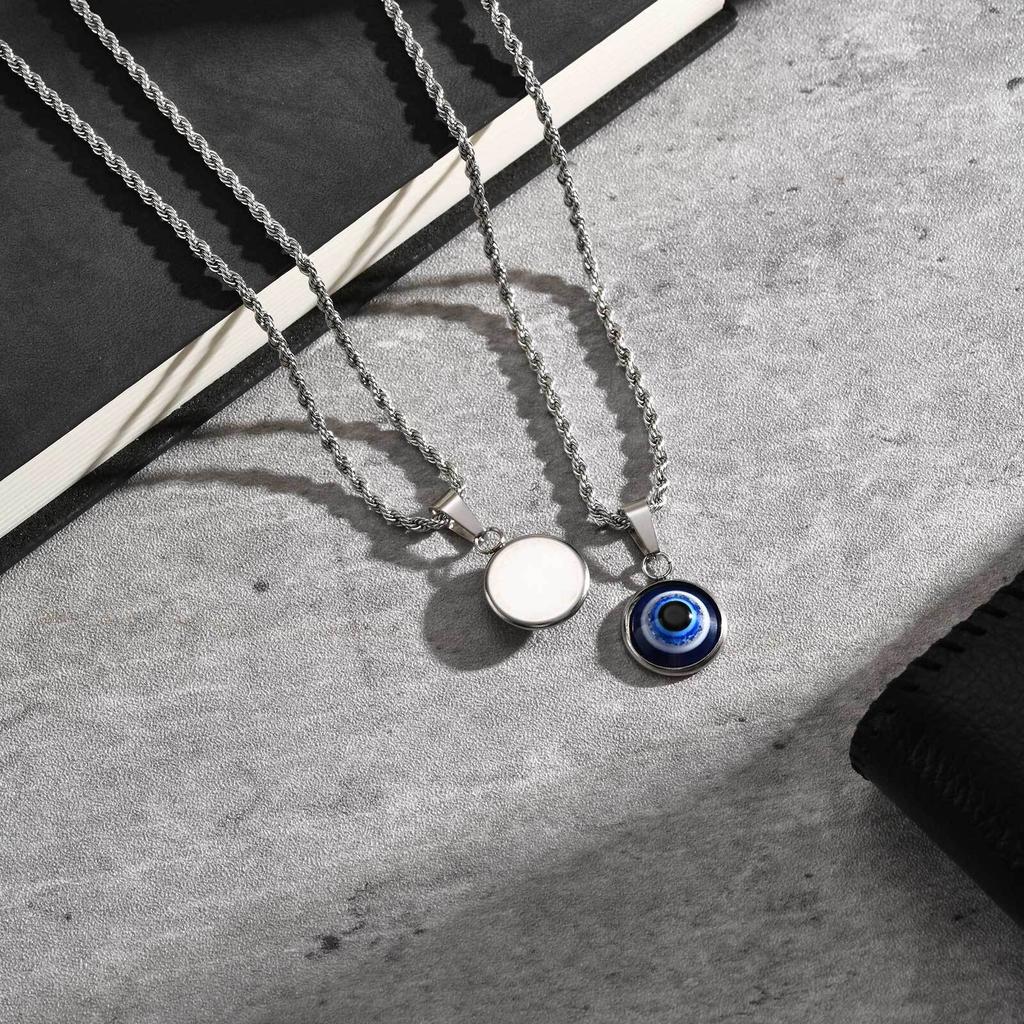 Vnox Evil Eye Pendant Necklace for Men Women, Waterproof Stainless Steel Twisted Chain Turkish Eye Charm Collar Jewelry Gifts