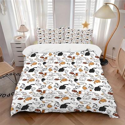 3pcs Cat Pattern Bedding Cover Set, Fashion Classic Popular Print Bedding Set, Soft Comfortable, All - Season Use, For Bedroom, Guest Room104