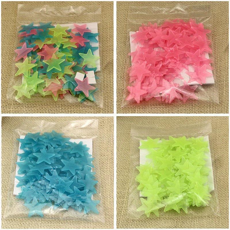 50pcs 3D Starlight Glow-in-the-Dark Stickers 3.8cm/1.5 inch DIY Decoration Glow-in-the-Dark Wall Stickers