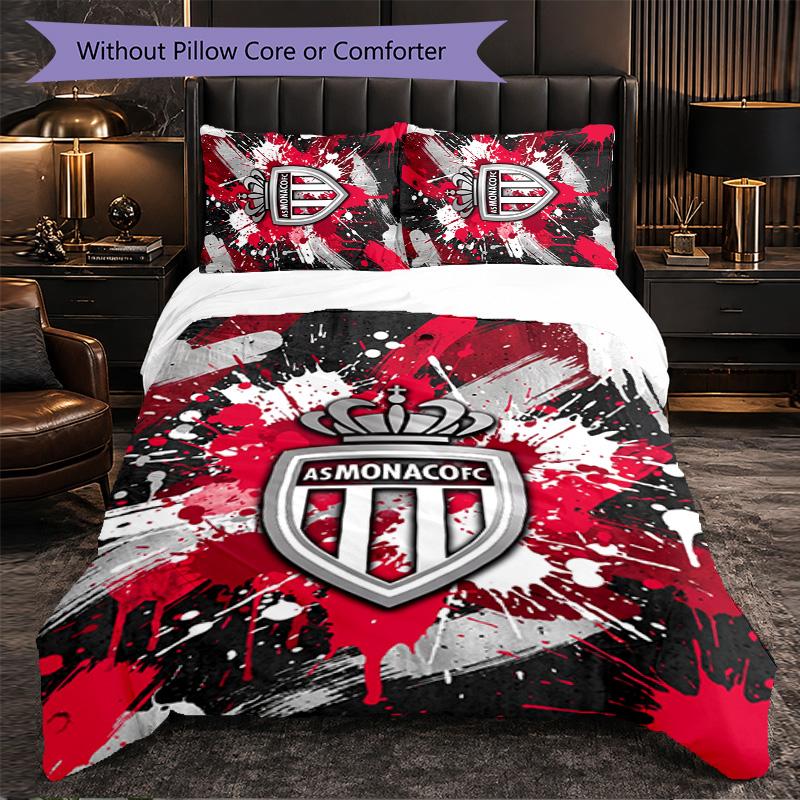 Monaco FC Themed Bedding 3Pcs Duvet Cover Set Decorative Bed Linen For Teen Room Home Decoration