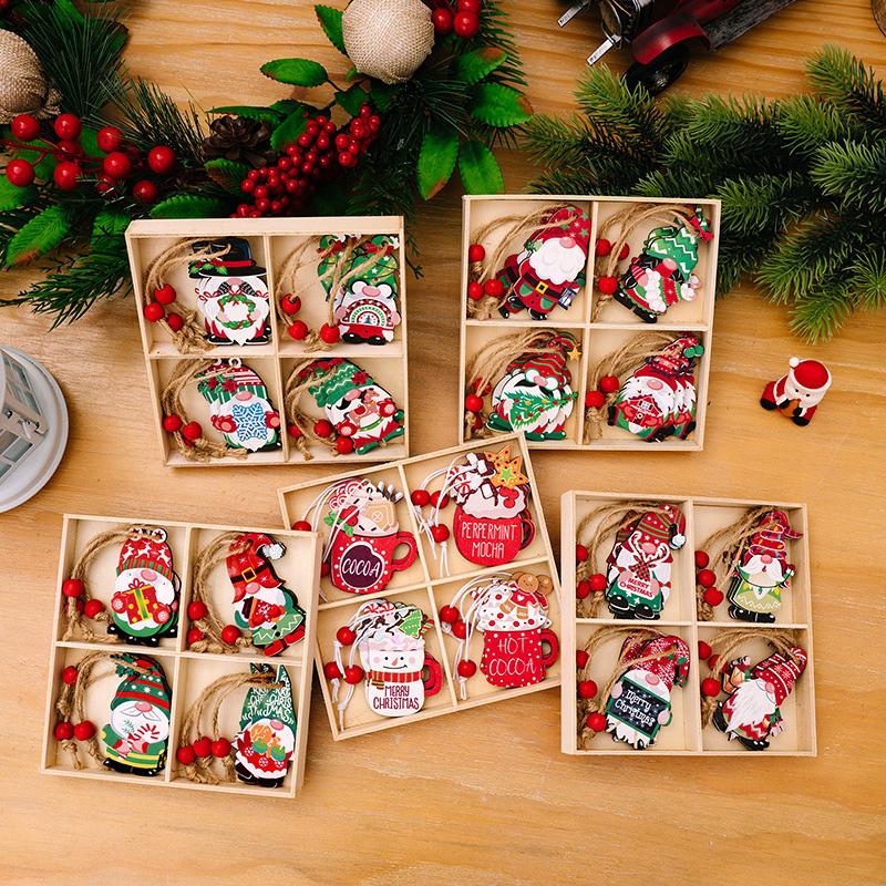 12Pcs Gnomes Pendants For Xmas Tree Christmas Decoration New Year Gift Wooden 2025 Christmas Hanging Ornaments