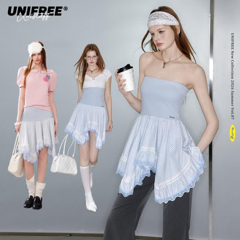 UNIFREE Plus Size Girly Lace Splice A-line Dress L