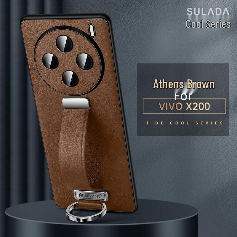 Vivo X300Pro / X200S Leather Texture Protective Case with Wrist Strap Stand - Full Coverage, Anti-fall Design.