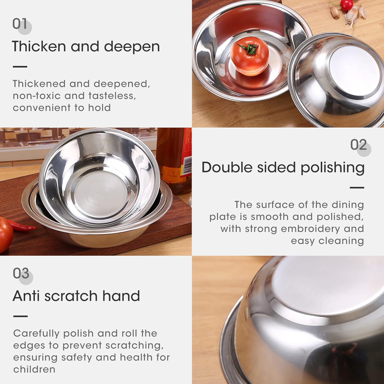 Heavy Duty Stainless Steel Mirror Finish Commercial Restaurant Mixing Bowl 3 Quart (Set of 3)