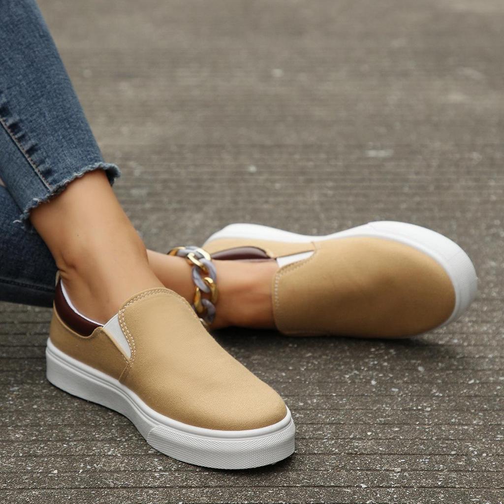 Women's Plus Size Low-Top Slip-On Color Block Flat Shoes
