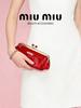 MIUMIU Glossy Red Patent Leather Makeup Bag Cherry Metal Clasp Portable Cosmetic Clutch Pouch for Women Travel