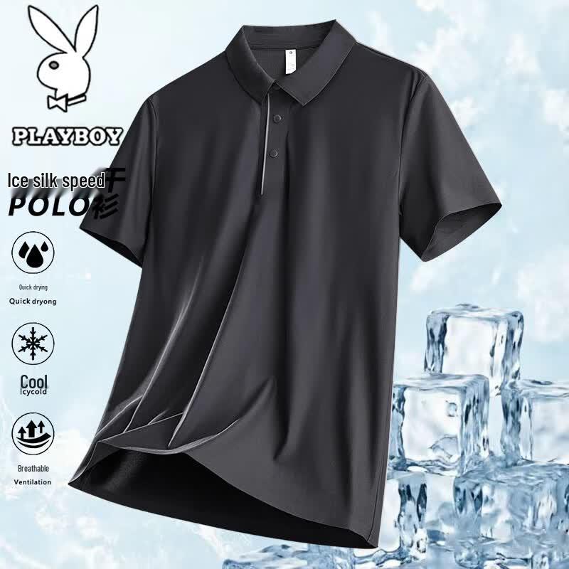 PLAYBOY Men's Ice Silk Breathable Polo Shirt