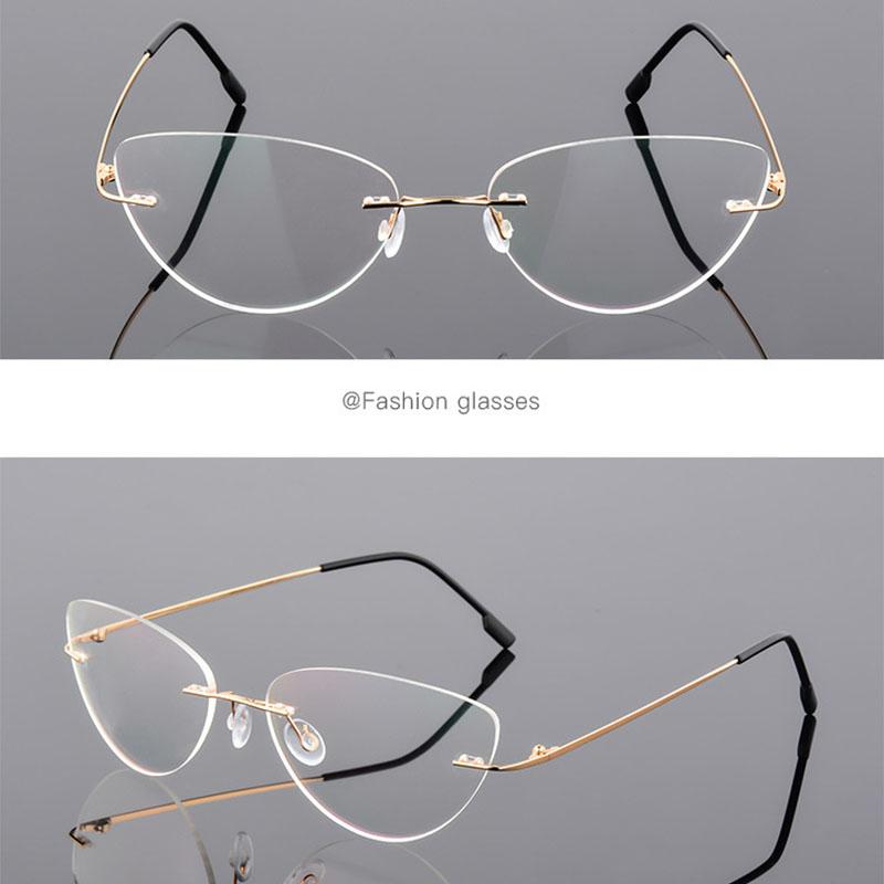 Rimless Cat Eye Titanium Alloy Glasses Men Ultralight Eyeglasses Women Frameless Eyewear Optical Myopia -0.5 -1.0 -1.5 To -6.0