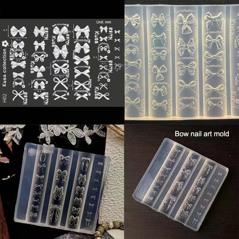 3D Bowknot Silicone Nail Mold Mixed Sized Shaped Bow Soft Stamping Plates Kawaii Ballet Bow DIY Manicure Art Mould Tools