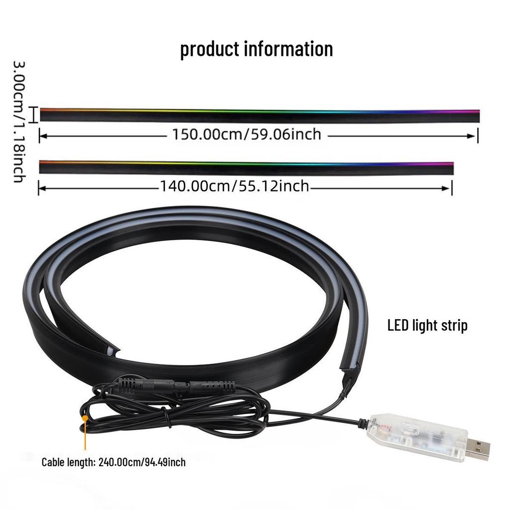 Colorful Acrylic Windshield Soundproof Light: App-Controlled, No Wiring, for Car Decoration.