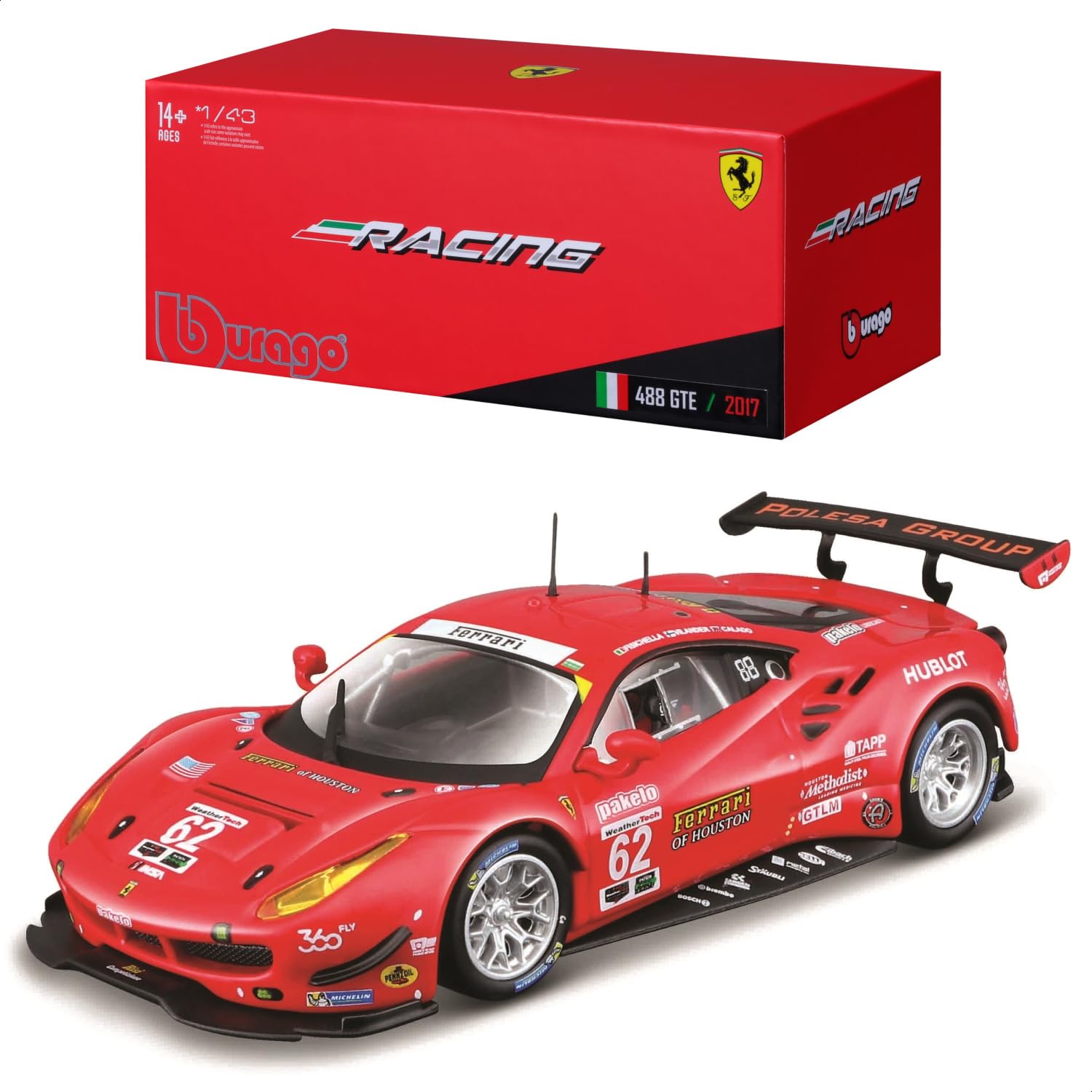 

Bburago Scale Ferrari 488 GTE 2017 Red Race Sports Car Diecast Model Car Finished Product 4893993363018 1/43 #62 /