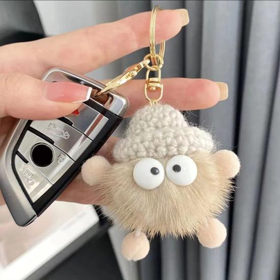 Keychain Imitation Mink Hair Cartoon Doll Charm Key Ring Fade-Resistant Compact Lightweight Backpacks Car Key Holder