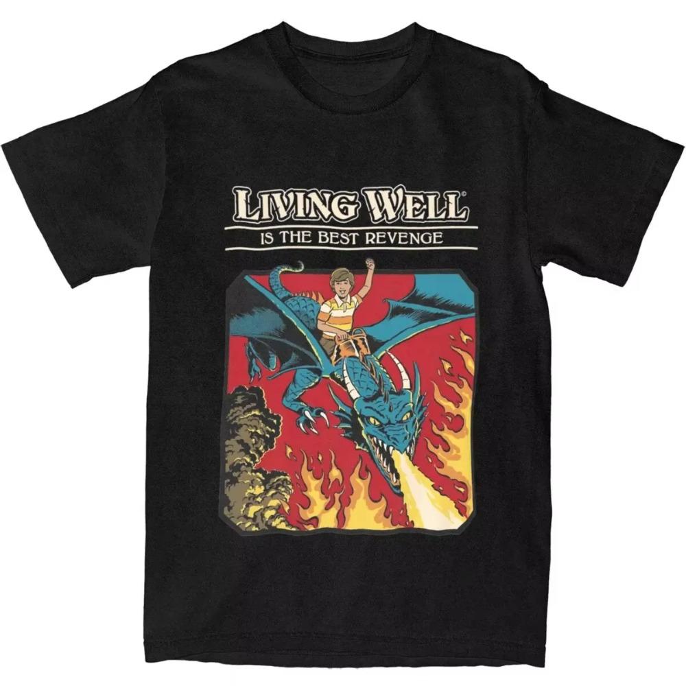 

Living Well Dragon Parody Accessories T-Shirts Men Women Vintage Fantasy Crazy Graphic Print Cloth M