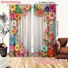2PC Rustic Floral Wood Sheer Curtains - Vibrant Watercolor Flower Print Window Drapes for Living Room Bedroom Decor