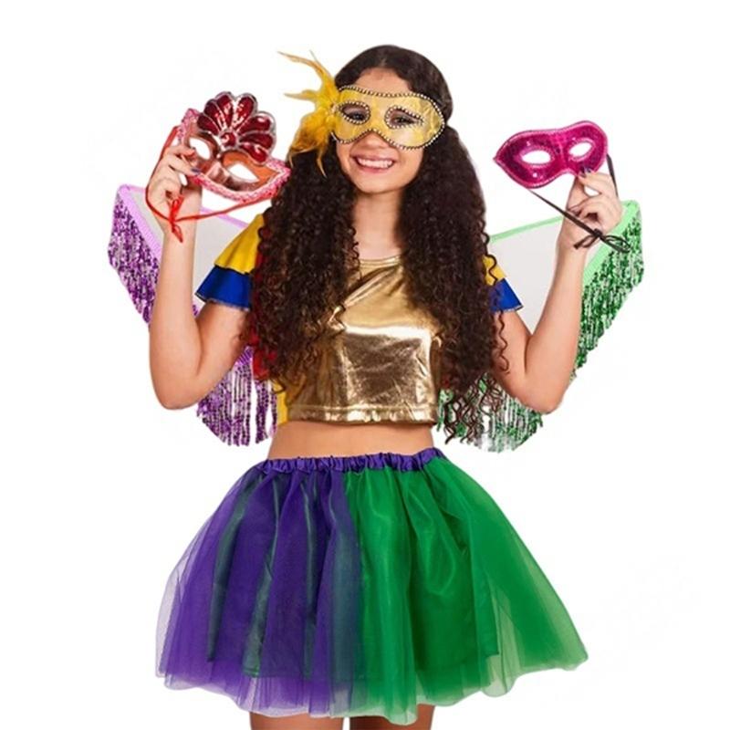 2Pcs Mardi Gras Costume Accessories Set Fairys Wing Tutus Skirt Halloween Cosplay Costume for Carnival Masquerades Party