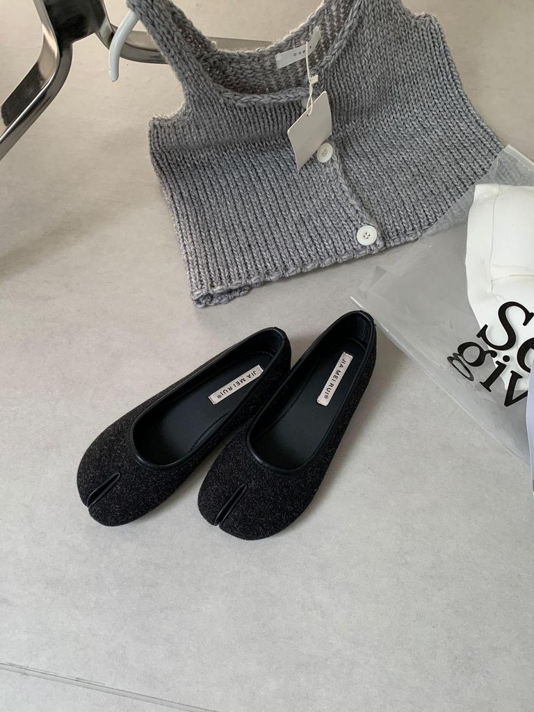 Dámské retro nazouvací boty s rozdělenou špičkou, měkká podrážka, nízký střih, perfektní k sukním