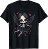 Gothic Skeleton Cupid Dark Valentine Kawaii Angel Graphic Tee Casual Cotton T-Shirt