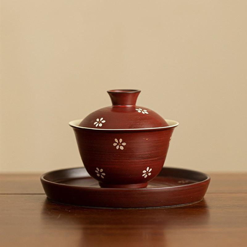 Chinese Traditional Ceramic Gaiwan Teacup Handmade Flowers Tea Bowl Household Beauty Tea Infuser Portable Tea Set Accessories