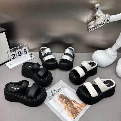 Lässige Oberbekleidung Ein-Wort-Slipper Damen Sommer 2025 Koreanische Version Muffin-Sohle Dicksohlig Kleinwüchsige Komfort-Sandalen Damen