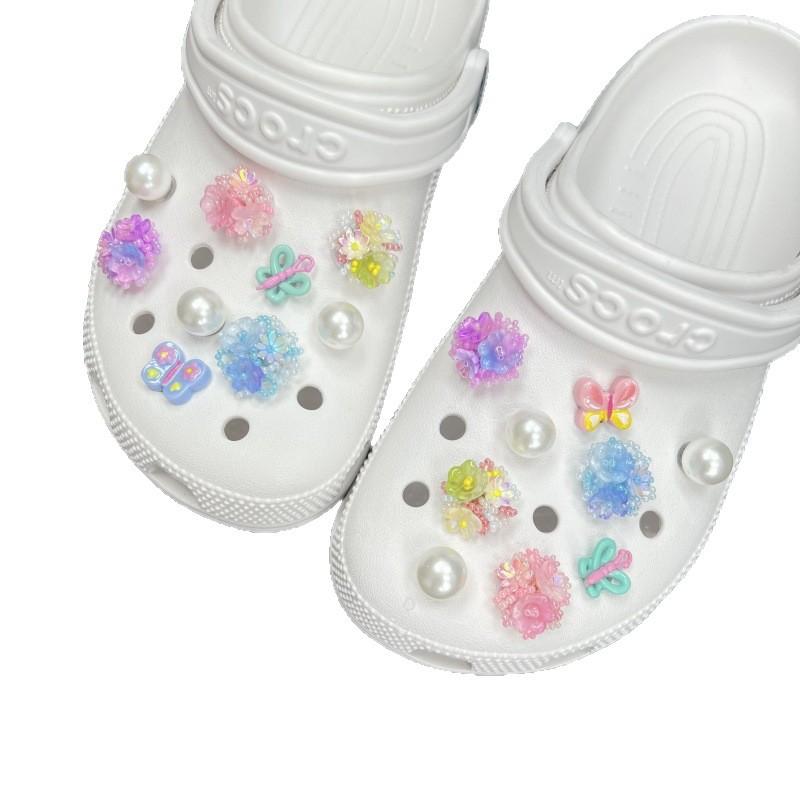 Hand Woven, Gradient Rice Beads, Colorful, Flower Clusters, Hole Shoe Decoration Buckle, Detachable, Shoe Buckle, Shoe Accessories