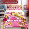 3pcs Duvet Cover Set (1*Duvet Cover + 2*Pillowcase, Without Core), Custom Name Princess Peach Toadstool Pattern Bedding Set, Home Bedroom Decor Gift