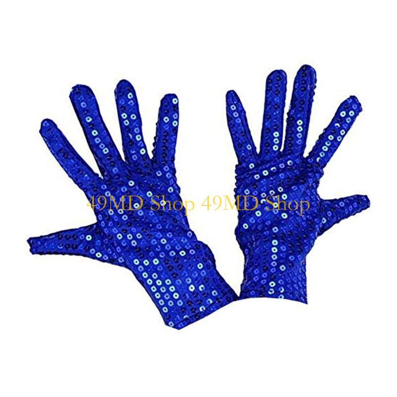49MD Internet Celebrity Gloves Fashion Stage Performance Sequins Short Glove Black Silver Red Yellow Blue Shinning Mittens