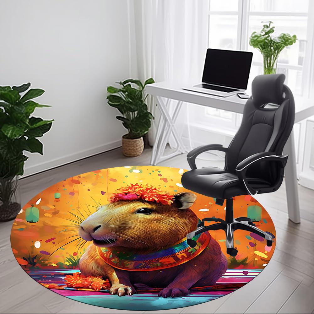 1pc Capybara Festival Office Round Rug, Carpet for Office, Gaming, Lightweight Round Floor Mat yy260205082