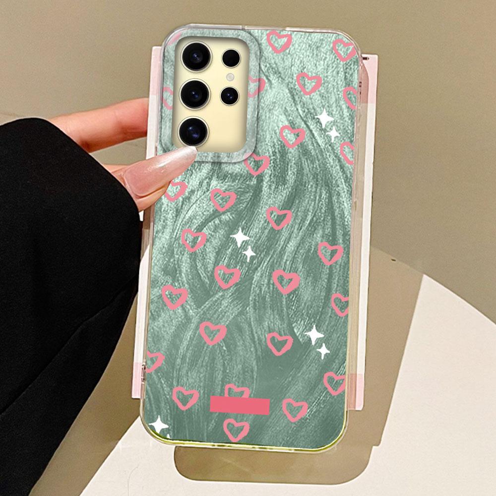 Cute Pink Love Heart Phone Case for Samsung Galaxy S25 S24 S23 S22 S21 FE Plus Ultra S25+ S24+ Shell Silicone Back Fundas Cover