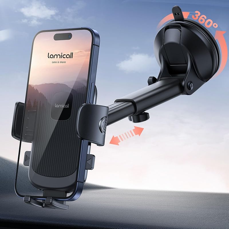 Lamicall Car Phone Mount - [Strongest Military-Grade Suction Cup] 360° Rotation Phone Holders for Your Car Quick Release Adjustable Phone Mount for чёрный