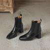 High Heel Short Boots Winter New Coarse Heel Brown Boots Women's Martin Boots Fashion Square Head Elastic Women's Leather Boots