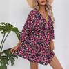 Women's Dress Summer Print Seven Quarter Sleeves V-neck Foreign Trade Women's Clothing Casual Dresses