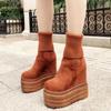 Wedges Ankle Boots White Black Rubber Sole Shoes Platform Boots Women Lacing Autumn Platform Heels Shoes Heel 14 cm  boots women